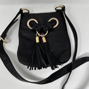 Michael Kors Black Leather Crossbody Purse Magnetic Closure Tassels Soft Clean